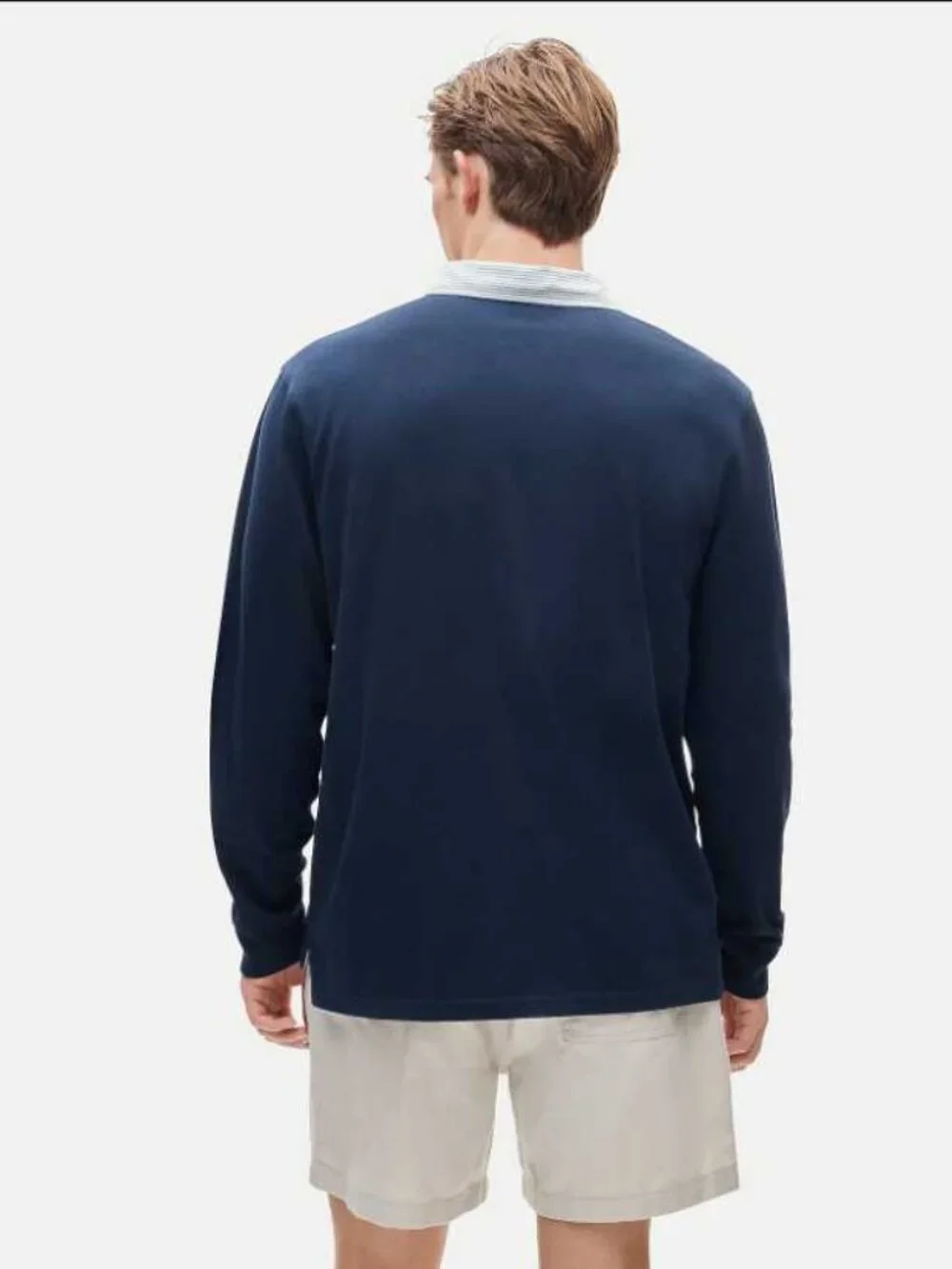 New S J.Crew rugby shirt with striped oxford collar Navy longsleve polo